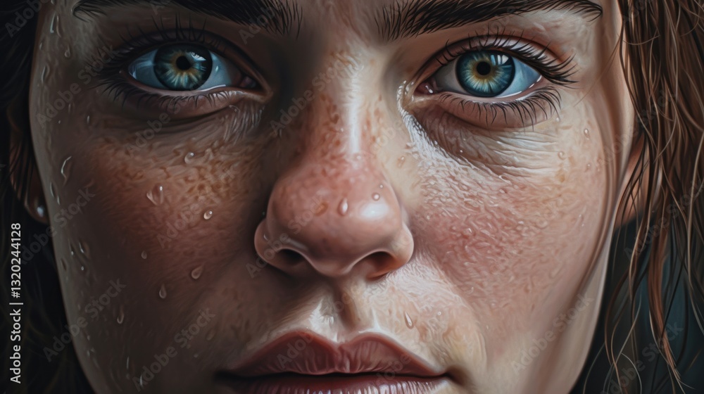 A Close Up Portrait Of A Sweaty Woman With Freckles A Close Up Portrait Of A Sweaty Woman With Freckles