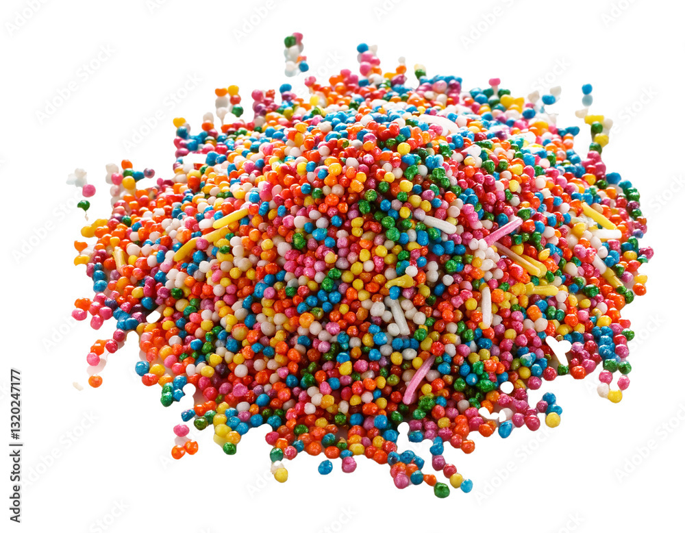 Brightly colored sprinkles scattered randomly, isolated on white background Brightly colored sprinkles scattered randomly, isolated on white background
