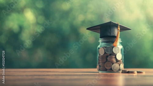 Wallpaper Mural Graduation cap on jar filled with coins symbolizing education savings and financial planning for students pursuing academic success and future opportunities Torontodigital.ca