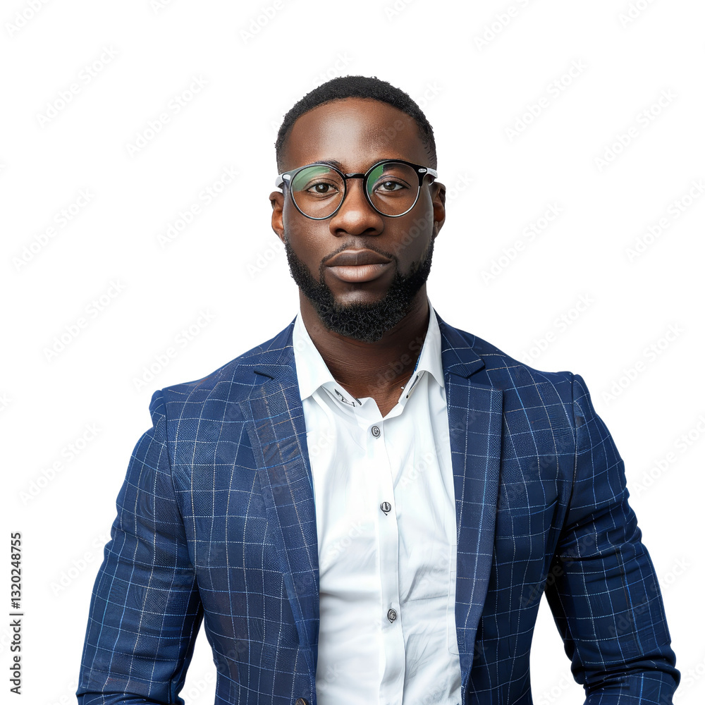 Confident Man in Stylish Glasses and Checkered Suit Posing for Professional Portrait Confident Man in Stylish Glasses and Checkered Suit Posing for Professional Portrait