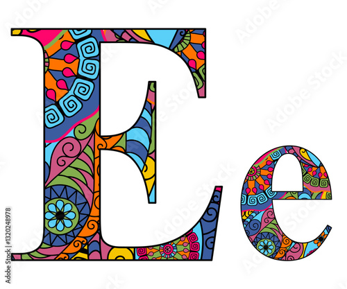 Vector image letter of the English alphabet with colorful vintage hand drawn pattern isolated on transparent background