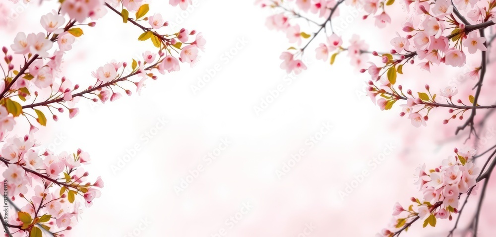 Pale pink and white dreamy background framed by delicate cherry blossoms, romantic spring scene, romantic, beautiful Pale pink and white dreamy background framed by delicate cherry blossoms, romantic spring scene, romantic, beautiful