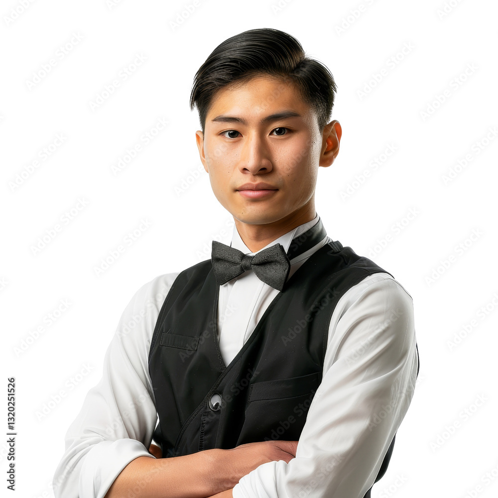 Young Male Model Wearing Formal Attire with Bowtie and Confident Facial Expression Young Male Model Wearing Formal Attire with Bowtie and Confident Facial Expression