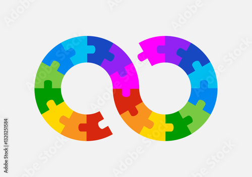Infinity symbol puzzle pieces colorful vector. Isolated on white background.