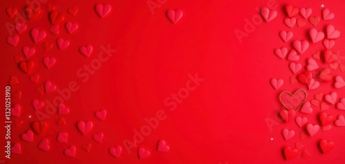 Romantic red backdrop with scattered hearts, perfect for Valentine's Day, festive background, romantic background