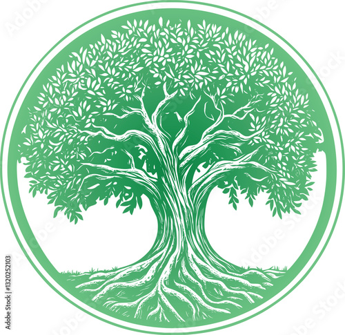 Stylized Vector Tree of Life Circular Logo for Eco-Conscious Business and Brand Identity