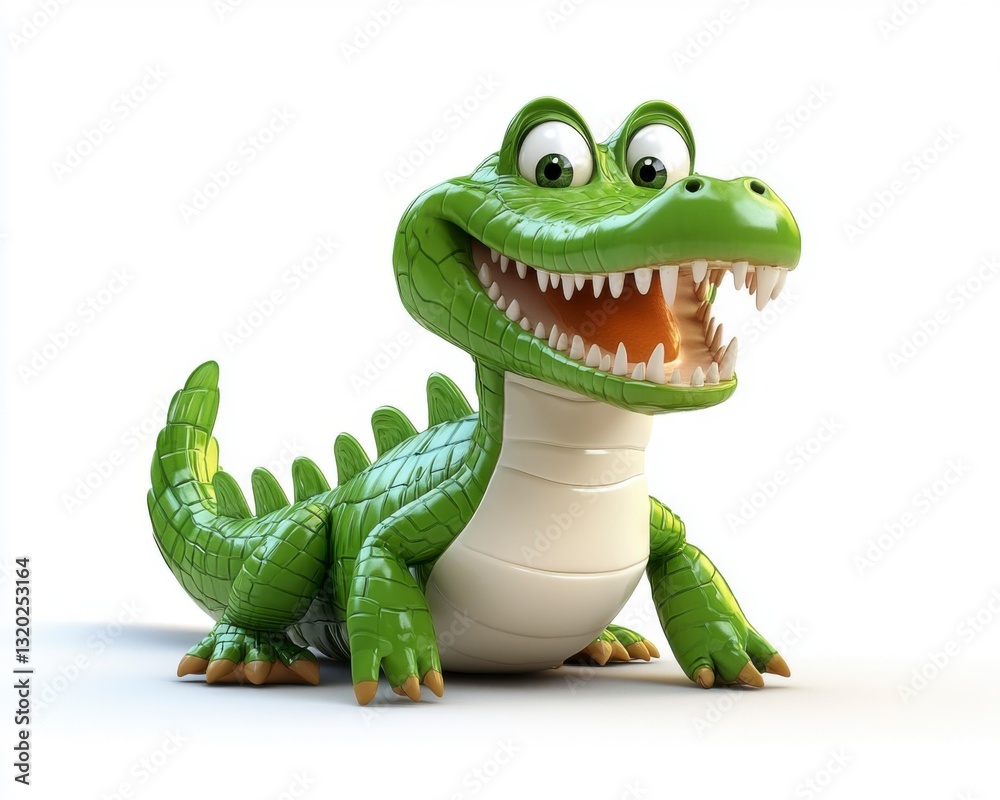 Fototapeta premium Cartoon Crocodile Toy Figurine Isolated on White Background