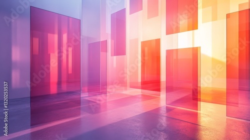 Abstract Interior Depicting Translucent Panels and Colorful Lighting Effects