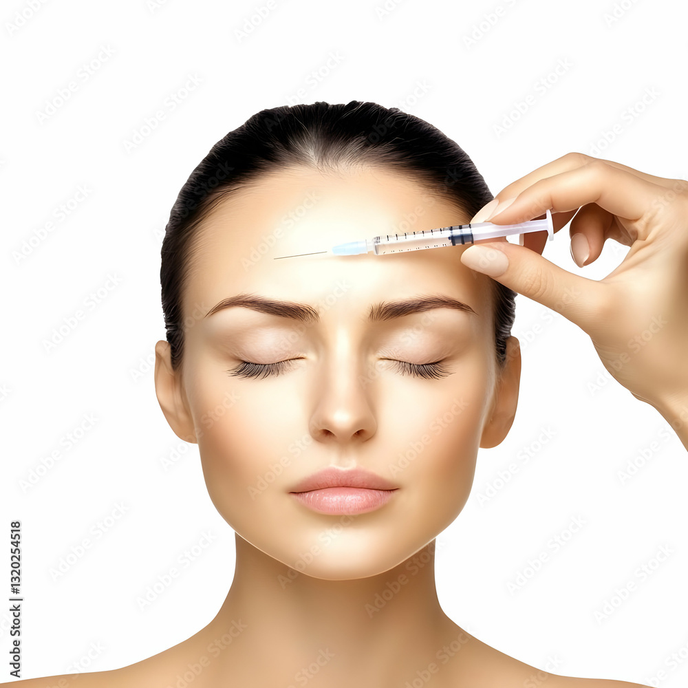 Aesthetic Syringe Injecting Forehead Wrinkles Treatment Aesthetic Syringe Injecting Forehead Wrinkles Treatment