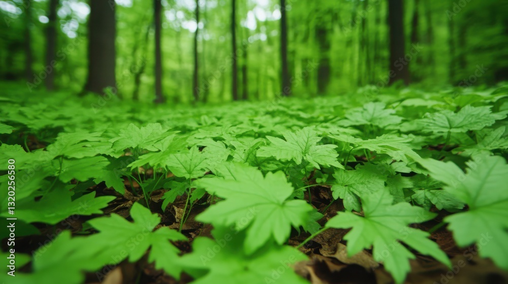 Fototapeta premium Cozy Cartoon Forest Scene with Lush Green Floor and Playful Atmosphere