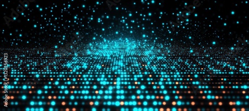 Wallpaper Mural Futuristic Digital Grid Pattern with Glowing Turquoise Dots in Cyberpunk Style Torontodigital.ca