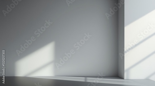 Minimalist White Wall Interior Shows Sunlight And Shadow Creating Serene And Modern Ambiance