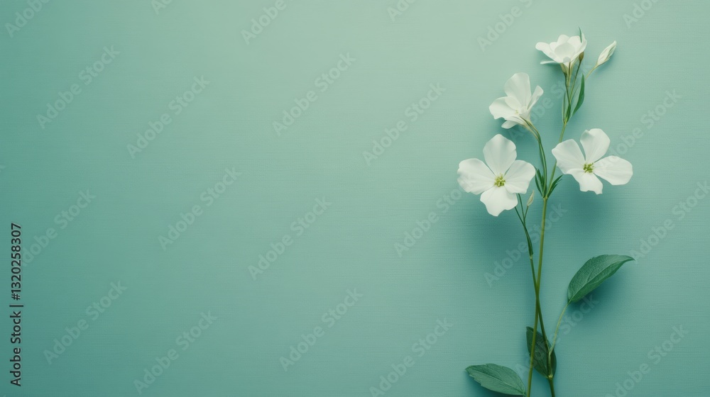 Fototapeta premium White flowers with green stems and leaves are arranged beautifully