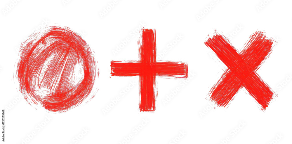 Obraz premium red circle plus and x symbols on transparent background