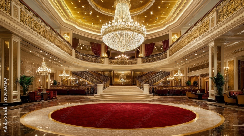 Obraz premium Opulent casino lobby featuring grand chandeliers and luxurious design elements