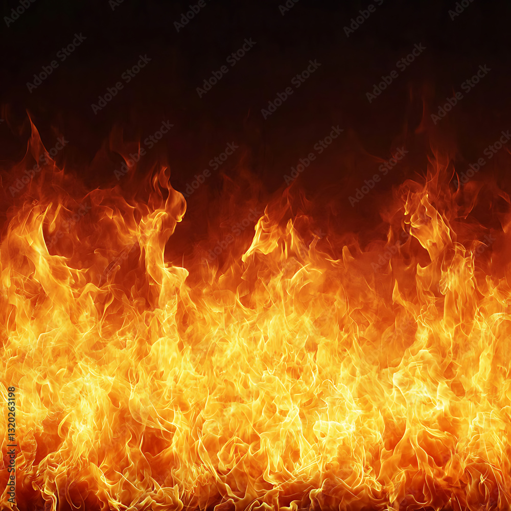 Fototapeta premium Intense fire blaze forest clearing nature scene outdoor environment close-up view elemental power