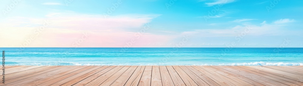 Serene beach scene with a clear blue sky and calm ocean waves. Serene beach scene with a clear blue sky and calm ocean waves.