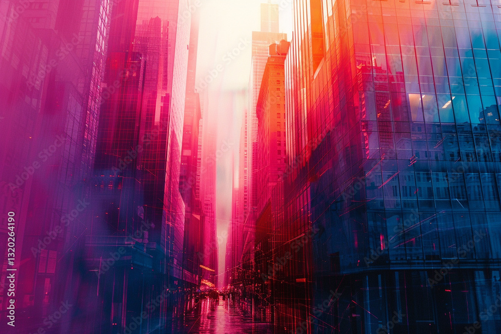 Fototapeta premium Deco Glitch Style Abstract Art Vertical Building