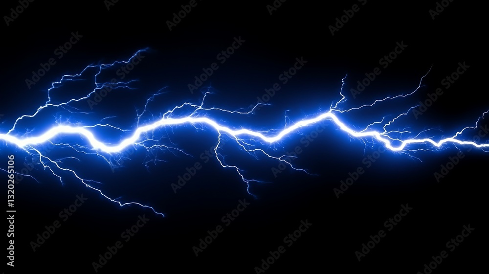 A brilliant blue streak of intense electrical lightning flashes A brilliant blue streak of intense electrical lightning flashes