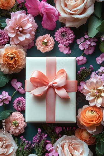 Elegant Mothers Day Card with Pastel Flowers and Gift Box