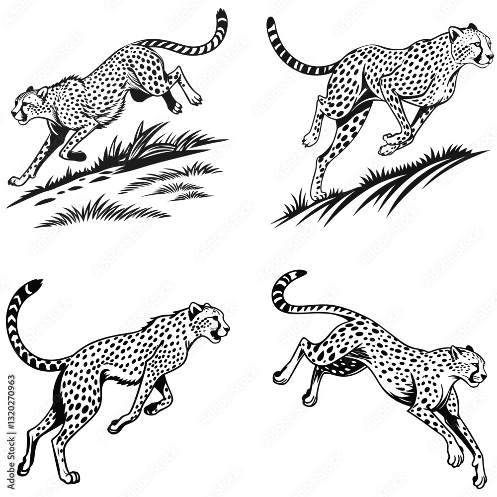 Obraz premium Dynamic Cheetah Silhouettes Speed and Power in Motion.