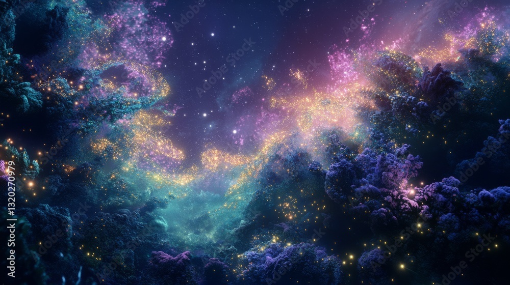 Fototapeta premium Bright aurora borealis lights in a dark, magical and surreal night sky. generative ai