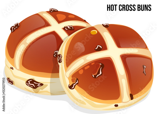 Easter Hot Cross Buns Stacked Isolated. Festive Baked Bread Illustration