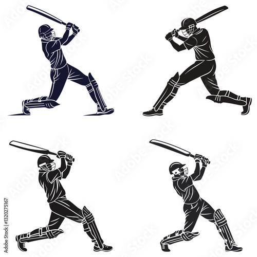 Cricket Silhouettes High Impact Sports Illustrations.