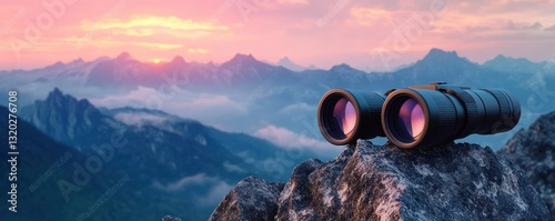 Wallpaper Mural Binoculars on Rocky Mountain Peak at Dreamy Sunset Torontodigital.ca