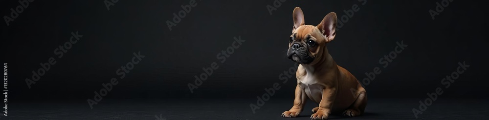 Young French Bulldog pup posing on dark backdrop, animal, lovable, breed Young French Bulldog pup posing on dark backdrop, animal, lovable, breed