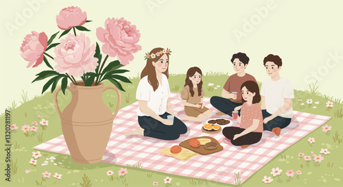 family picnic spring floral natural happy