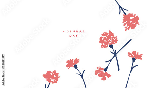 母の日のカーネーションイラスト。母の日のカードテンプレート。カーネーションのベクターイラスト。Mother's day carnation illustration. Mother's day card template. Carnation vector illustration.