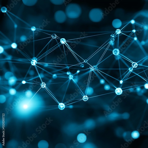 Network of interconnected nodes with lines and glowing spheres