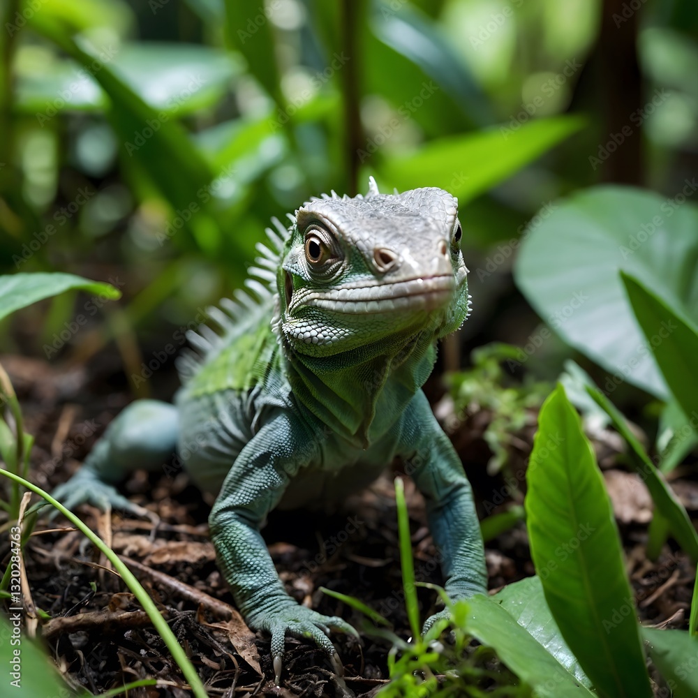 Baby Iguana Darting Through Underbrush in Tropical Forest Baby Iguana Darting Through Underbrush in Tropical Forest