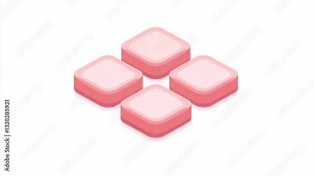 Four isometric pink squares forming a plus sign. Four isometric pink squares forming a plus sign.