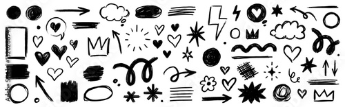 Crayon line kid pencil color brush hand drawn chalk vector element set. Texture brush stroke kid square, spiral, arrow element hand drawn sketch scribble. Crayon pencil style. Vector illustration