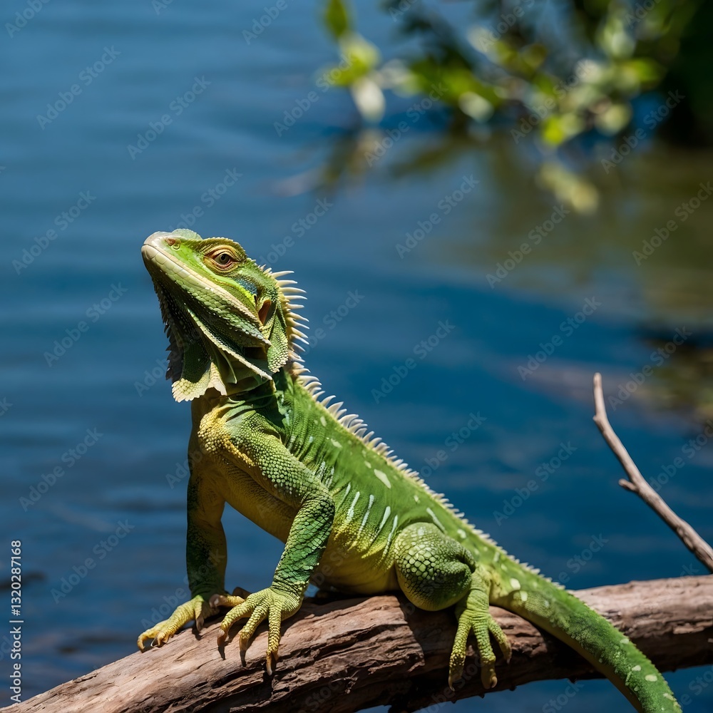 Fototapeta premium Close-Up of Chinese Water Dragon on Tree Branch