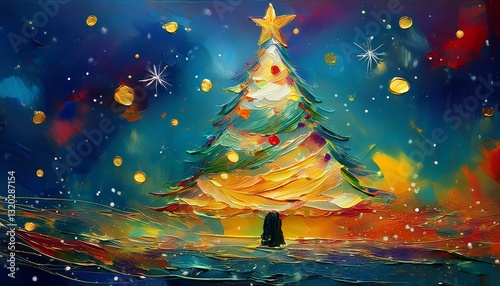 abstract christmas tree oil painted background generative ai