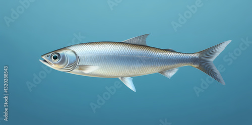 Aquatic Serenity: An illustration-style artwork of a sleek fish gliding gracefully through tranquil turquoise waters. Captured a moment of aquatic serenity.