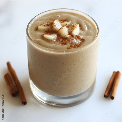 Smooth drink with cinnamon and fresh flavors isolated on a bright white background for healthy beverage options