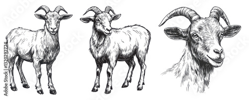 goat illustration set on transparent background