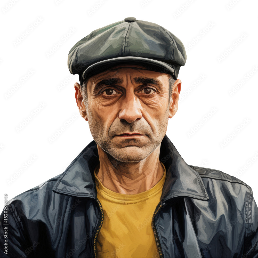 A man wearing a hat and a jacket isolated on transparent background A man wearing a hat and a jacket isolated on transparent background