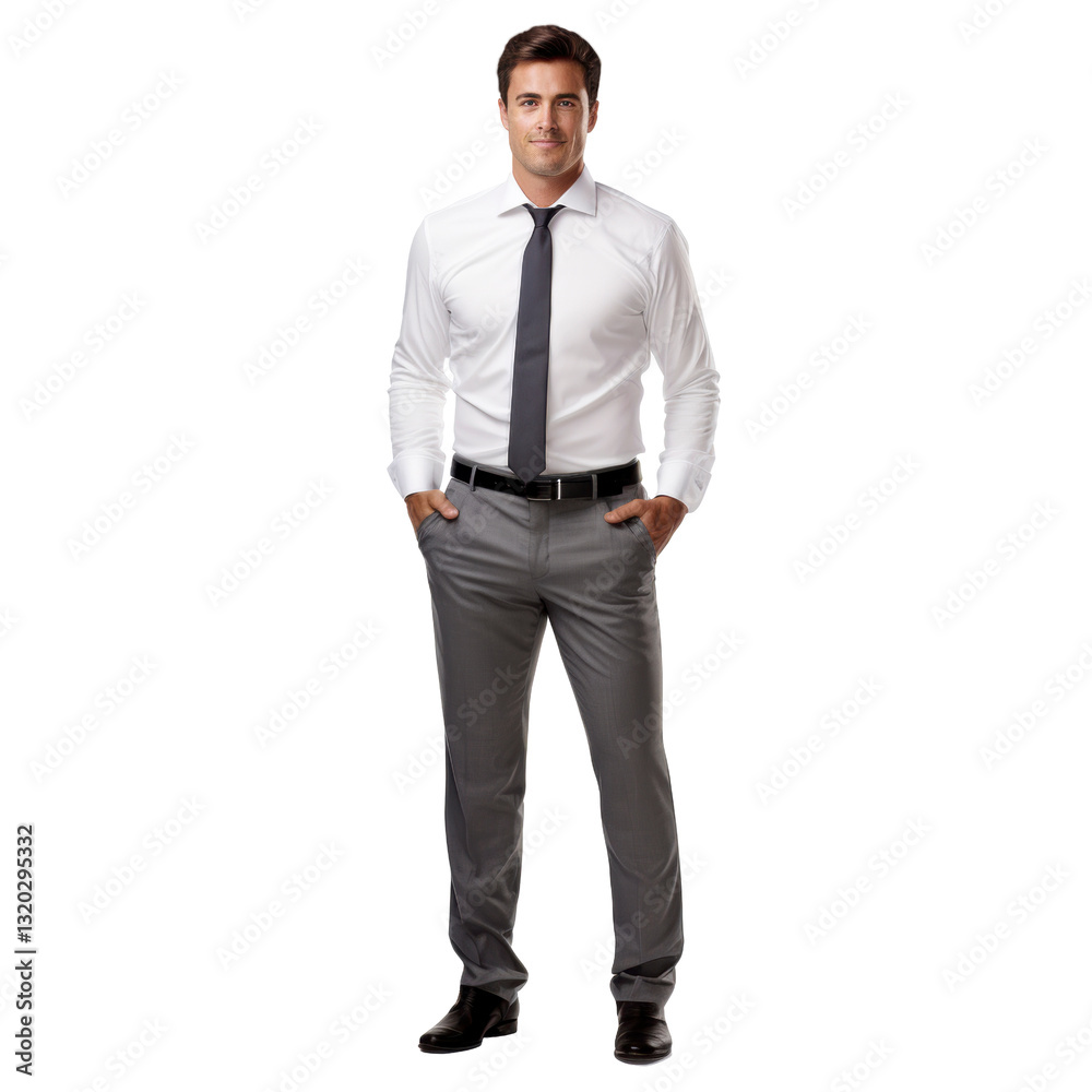 A man wearing a gray tie and gray pants isolated on transparent background A man wearing a gray tie and gray pants isolated on transparent background