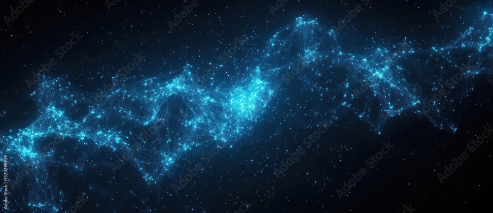Fototapeta premium Futuristic Digital Network Visualization Abstract Modern Art Glowing Blue Lines Dots Interconnected Background High Contrast Lighting
