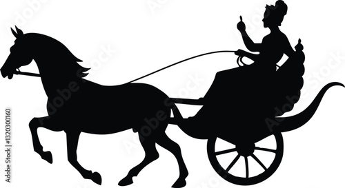 Horse carriages with coachman with whip in hand and two horses in gallop vector silhouette