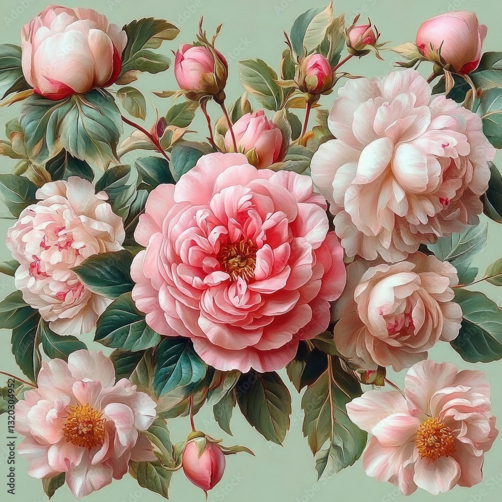 Seamless Pattern of Pink Roses Peonies and Garden Flowers Watercolor Floral Design for Vintage Wedding Decor and Fashion Textiles