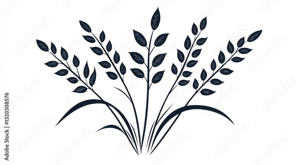 Fototapeta premium Dark stylized wheat stalks, isolated on white, agriculture design