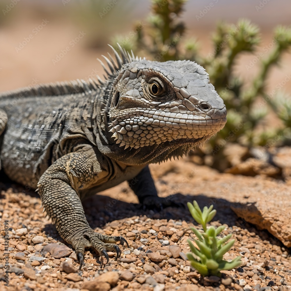 Fototapeta premium Lizard in Desert Landscape: A Tale of Resilience