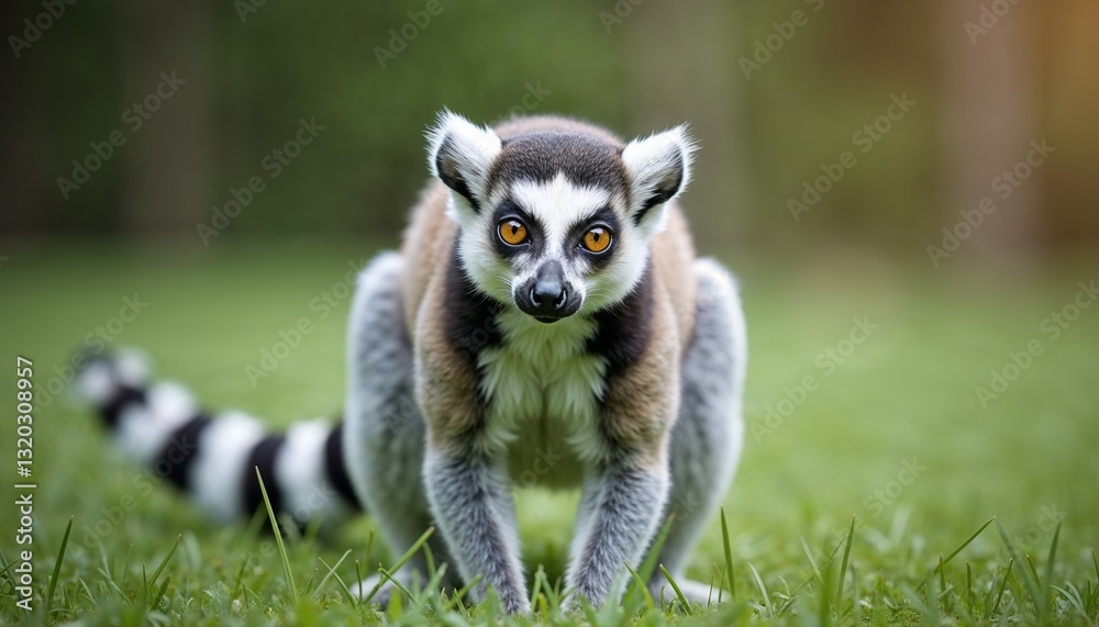 Obraz premium Lemur jumping playfully in a green grassy field