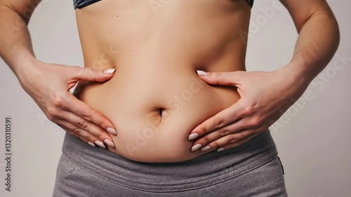 Wallpaper Mural Woman Compressing Skin on Stomach and Sides to Check for Cellulite and Fat Torontodigital.ca